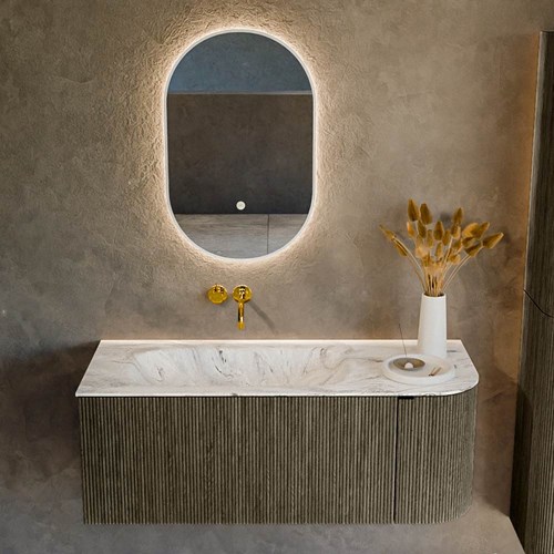 KURVE-DLUX 115cm meubles de salle de bains courbe Droite couleur Shadow avec 1 tiroir et 1 porte. Lavabo BIG SMALL Gauche sans trou pour robinet, couleur Glace.-2