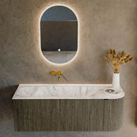 KURVE-DLUX 125cm bathroom vanity set curve Right color Shadow with 1 drawer and 1 door. Vanity top BIG MEDIUM Left without tab hole, color Glace.-2