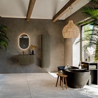 KURVE-DLUX 75cm meubles de salle de bains courbe Droite couleur Shadow avec 1 tiroir et 1 porte. Lavabo GRUNNE Gauche 1 trou pour robinetter, couleur Lava.-3