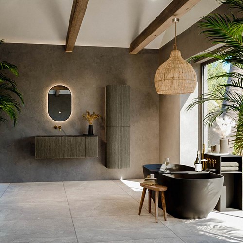 KURVE-DLUX 115cm mobili da bagno curva Destra colore Shadow con 1 cassetto e 1 porta. Lavabo BIG SMALL Sinistra senza foro per il rubinetto, colore Lava.-3