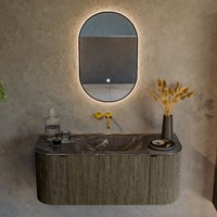 KURVE-DLUX 110cm badmeubel ronding Links + Rechts kleur Shadow met 1 lade en 2 deuren. Wastafel CLOUD Midden zonder kraangat Lava.-2