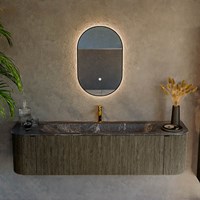 KURVE-DLUX 170cm meubles de salle de bains courbe Gauche + Droite couleur Shadow avec 1 tiroir et 2 portes. Lavabo BIG LARGE Centrée 1 trou pour robinetter, couleur Lava.-2