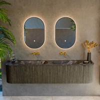 KURVE-DLUX 190cm meubles de salle de bains courbe Gauche + Droite couleur Shadow avec 2 tiroirs et 2 portes. Lavabo STOR SMALL Double sans trou pour robinet, couleur Lava.-2