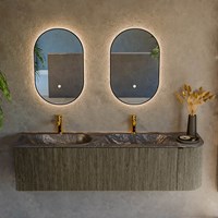 KURVE-DLUX 165cm meubles de salle de bains courbe Droite couleur Shadow avec 2 tiroirs et 1 porte. Lavabo STOR SMALL Double / Gauche 2 trous robinetterie, couleur Lava.-2