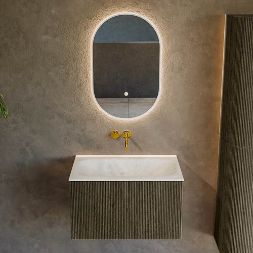 KURVE-DLUX 70cm meubles de salle de bains couleur Shadow avec 1 tiroir et 0 portes. Lavabo BIG SMALL Centrée sans trou pour robinet, couleur Opalo.-2