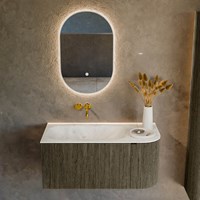 KURVE-DLUX 95cm meubles de salle de bains courbe Droite couleur Shadow avec 1 tiroir et 1 porte. Lavabo BIG SMALL Gauche sans trou pour robinet, couleur Opalo.-2