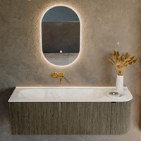 KURVE-DLUX 135cm badmeubel ronding Rechts kleur Shadow met 1 lade en 1 deur. Wastafel BIG MEDIUM Links zonder kraangat Opalo.-2