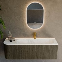 KURVE-DLUX 135cm badmöbel kurve Links farbe Shadow mit 1 schublade und 1 tür. Einbauwaschbecken BIG MEDIUM Rechts 1 hahnloch Opalo.-2