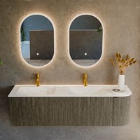 KURVE-DLUX 155cm badmeubel ronding Rechts kleur Shadow met 2 lades en 1 deur. Wastafel LEAF Dubbel / Links 2 kraangaten Opalo.-2