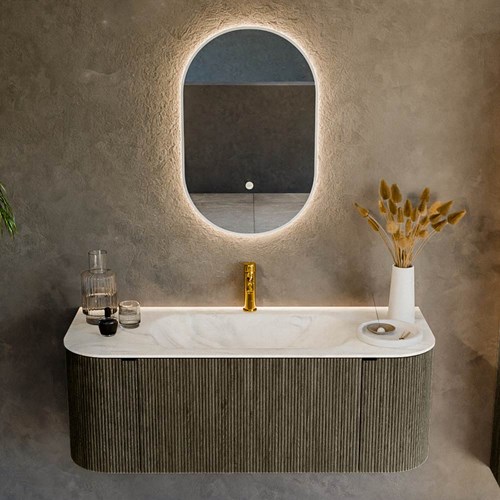 KURVE-DLUX 120cm badmöbel kurve Links + Rechts farbe Shadow mit 1 schublade und 2 türen. Einbauwaschbecken BIG SMALL Mittig 1 hahnloch Ostra.-2