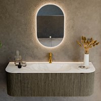 KURVE-DLUX 140cm meubles de salle de bains courbe Gauche + Droite couleur Shadow avec 1 tiroir et 2 portes. Lavabo BIG SMALL Centrée 1 trou pour robinetter, couleur Ostra.-2