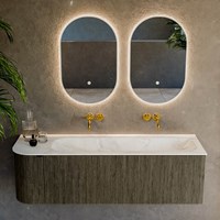 KURVE-DLUX 145cm badmeubel ronding Links kleur Shadow met 1 lade en 1 deur. Wastafel BIG LARGE Rechts zonder kraangat Ostra.-2