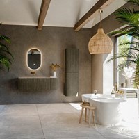 KURVE-DLUX 125cm mueble de baño curva Derecha color Shadow con 1 cajón y 1 puerta. Lavabo BIG MEDIUM Izquierda sin orificio Sombra.-3