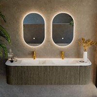 KURVE 170cm meubles de salle de bains courbe Gauche + Droite couleur Shadow avec 1 tiroir et 2 portes. Lavabo CLOUD Double 2 trous robinetterie, couleur Talc.-2