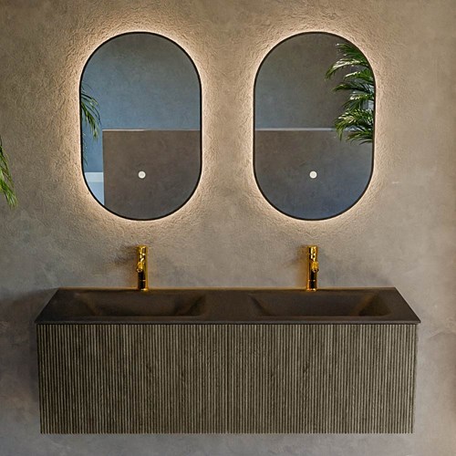 KURVE 130cm meubles de salle de bains couleur Shadow avec 2 tiroirs et 0 portes. Lavabo CLOUD Double 2 trous robinetterie, couleur Urban.-2