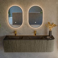 KURVE 155cm badmöbel kurve Rechts farbe Shadow mit 2 schubladen und 1 tür. Einbauwaschbecken CLOUD Doppelt / Links 2 hahnlöcher Urban.-2