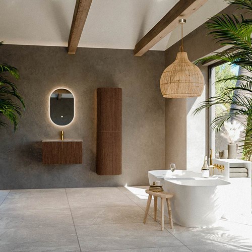 KURVE-DLUX 70cm mueble de baño color Walnut con 1 cajón y sin puerta. Lavabo BIG SMALL Centro 1 orificio Sombra.-3