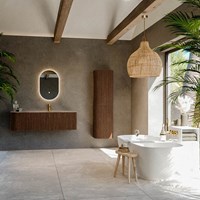 KURVE-DLUX 145cm mueble de baño curva Izquierda color Walnut con 1 cajón y 1 puerta. Lavabo BIG LARGE Derecho 1 orificio Sombra.-3