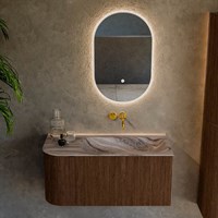 KURVE-DLUX 95cm mueble de baño curva Izquierda color Walnut con 1 cajón y 1 puerta. Lavabo BIG SMALL Derecho sin orificio Sombra.-2