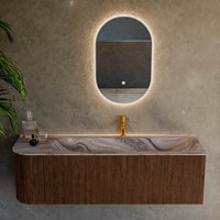 KURVE-DLUX 145cm mueble de baño curva Izquierda color Walnut con 1 cajón y 1 puerta. Lavabo BIG LARGE Derecho 1 orificio Sombra.-2