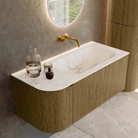 KURVE-DLUX 105cm meubles de salle de bains courbe Gauche couleur Dusk avec 1 tiroir et 1 porte. Lavabo BIG SMALL Droite sans trou pour robinet, couleur Frappe.