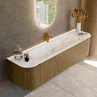 KURVE-DLUX 170cm meubles de salle de bains courbe Gauche + Droite couleur Dusk avec 1 tiroir et 2 portes. Lavabo BIG LARGE Centrée 1 trou pour robinetter, couleur Frappe.