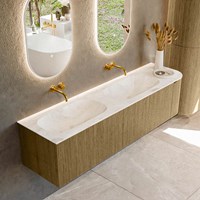 KURVE-DLUX 175cm bathroom vanity set curve Right color Dusk with 2 drawers and 1 door. Vanity top STOR SMALL Double / Left without tab hole, color Frappe.