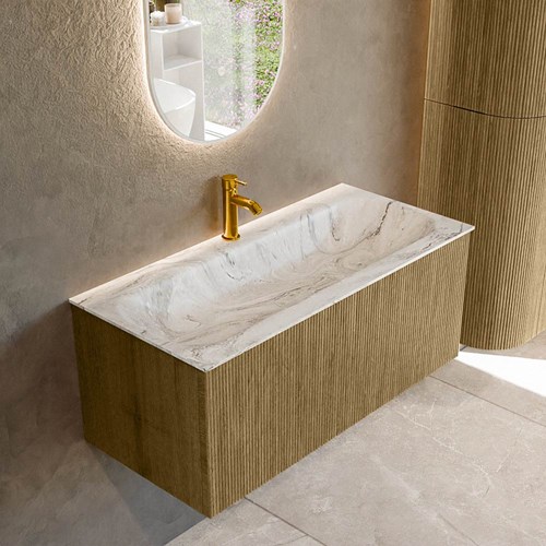 KURVE-DLUX 100cm badmeubel kleur Dusk met 1 lade en 0 deuren. Wastafel BIG MEDIUM Midden 1 kraangat Glace.