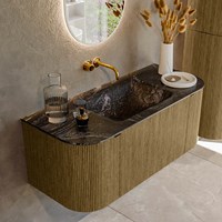 KURVE-DLUX 110cm mobili da bagno curva Sinistra + Destra colore Dusk con 1 cassetto e 2 porte. Lavabo CLOUD Centro senza foro per il rubinetto, colore Lava.