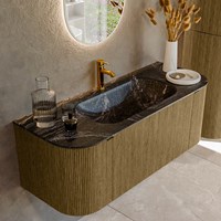 KURVE-DLUX 120cm meubles de salle de bains courbe Gauche + Droite couleur Dusk avec 1 tiroir et 2 portes. Lavabo BIG SMALL Centrée 1 trou pour robinetter, couleur Lava.