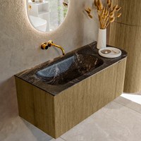 KURVE-DLUX 105cm bathroom vanity set curve Right color Dusk with 1 drawer and 1 door. Vanity top BIG SMALL Left without tab hole, color Lava.