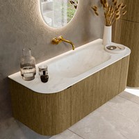 KURVE-DLUX 120cm meubles de salle de bains courbe Gauche + Droite couleur Dusk avec 1 tiroir et 2 portes. Lavabo BIG SMALL Centrée sans trou pour robinet, couleur Opalo.