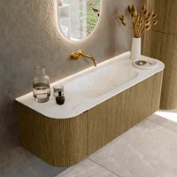 KURVE-DLUX 130cm badmöbel kurve Links + Rechts farbe Dusk mit 1 schublade und 2 türen. Einbauwaschbecken BIG SMALL Mittig kein hahnloch Opalo.