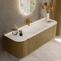 KURVE-DLUX 140cm meubles de salle de bains courbe Gauche + Droite couleur Dusk avec 1 tiroir et 2 portes. Lavabo BIG SMALL Centrée 1 trou pour robinetter, couleur Opalo.