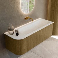 KURVE-DLUX 125cm badmöbel kurve Links farbe Dusk mit 1 schublade und 1 tür. Einbauwaschbecken BIG MEDIUM Rechts kein hahnloch Opalo.