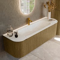 KURVE-DLUX 150cm meubles de salle de bains courbe Gauche + Droite couleur Dusk avec 1 tiroir et 2 portes. Lavabo BIG MEDIUM Centrée 1 trou pour robinetter, couleur Opalo.