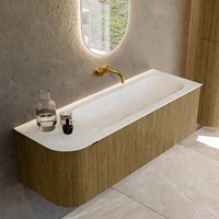 KURVE-DLUX 135cm meubles de salle de bains courbe Gauche couleur Dusk avec 1 tiroir et 1 porte. Lavabo BIG MEDIUM Droite sans trou pour robinet, couleur Opalo.