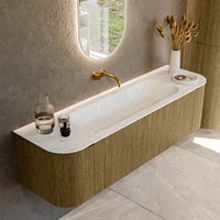 KURVE-DLUX 160cm badmöbel kurve Links + Rechts farbe Dusk mit 1 schublade und 2 türen. Einbauwaschbecken BIG MEDIUM Mittig kein hahnloch Opalo.