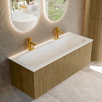 KURVE-DLUX 120cm bathroom vanity set color Dusk with 1 drawer and 0 doors. Vanity top BIG LARGE Center 2 tab holes, color Opalo.