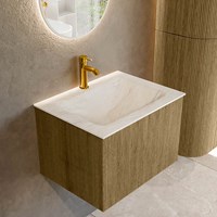 KURVE-DLUX 60cm bathroom vanity set color Dusk with 1 drawer and 0 doors. Vanity top CLOUD Center 1 tab hole, color Ostra.