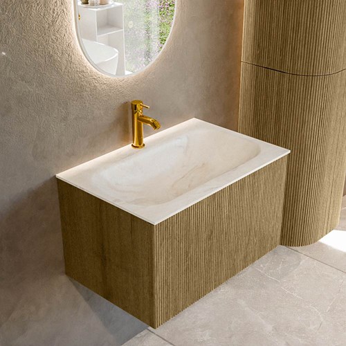 KURVE-DLUX 70cm mueble de baño color Dusk con 1 cajón y sin puerta. Lavabo BIG SMALL Centro 1 orificio Ostra.