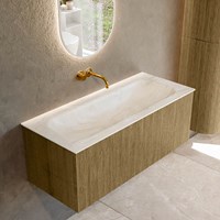 KURVE-DLUX 110cm mobili da bagno colore Dusk con 1 cassetto e 0 porte. Lavabo BIG MEDIUM Centro senza foro per il rubinetto, colore Ostra.