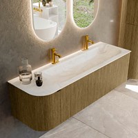 KURVE-DLUX 145cm mobili da bagno curva Sinistra colore Dusk con 1 cassetto e 1 porta. Lavabo BIG LARGE Destra 2 fori del rubinetto, colore Ostra.