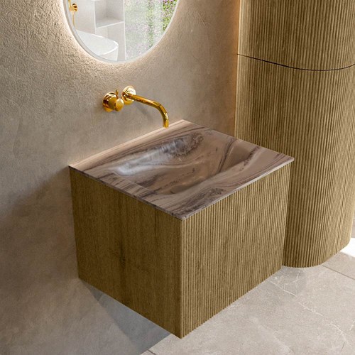 KURVE-DLUX 50cm mueble de baño color Dusk con 1 cajón y sin puerta. Lavabo GRUNNE Centro sin orificio Sombra.
