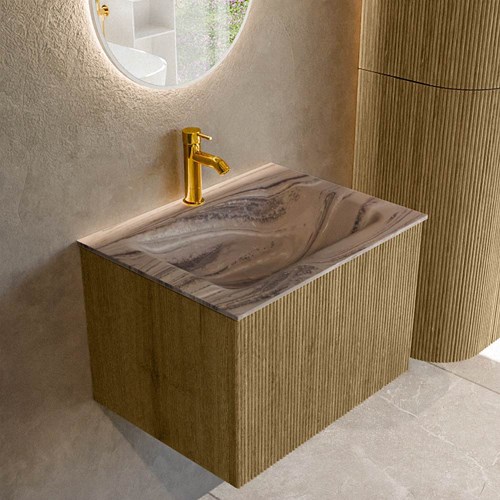 KURVE-DLUX 60cm mueble de baño color Dusk con 1 cajón y sin puerta. Lavabo CLOUD Centro 1 orificio Sombra.