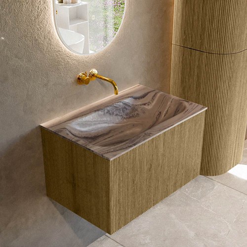 KURVE-DLUX 70cm mueble de baño color Dusk con 1 cajón y sin puerta. Lavabo BIG SMALL Centro sin orificio Sombra.