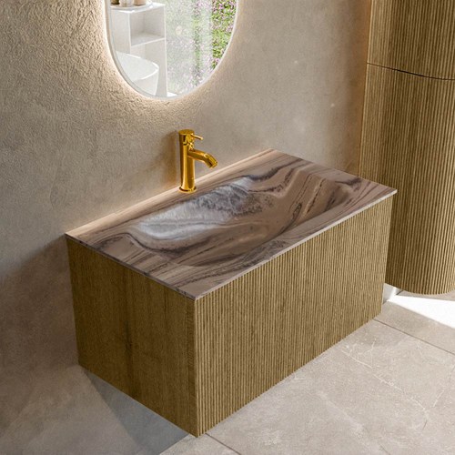 KURVE-DLUX 80cm mueble de baño color Dusk con 1 cajón y sin puerta. Lavabo BIG SMALL Centro 1 orificio Sombra.