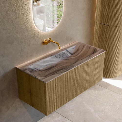 KURVE-DLUX 100cm mueble de baño color Dusk con 1 cajón y sin puerta. Lavabo BIG MEDIUM Centro sin orificio Sombra.