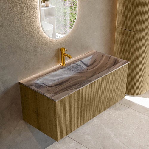 KURVE-DLUX 100cm mueble de baño color Dusk con 1 cajón y sin puerta. Lavabo BIG MEDIUM Centro 1 orificio Sombra.