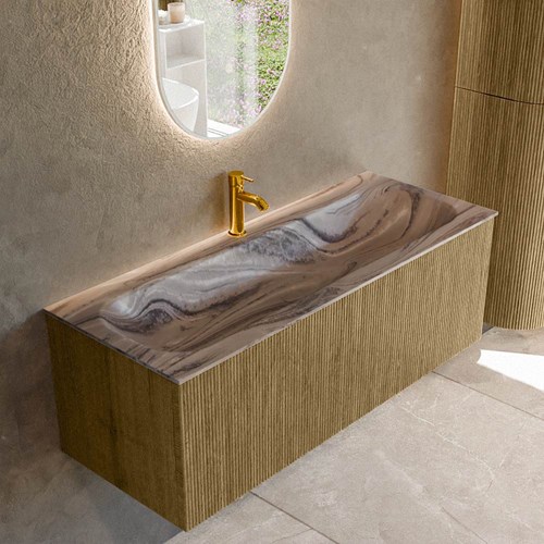 KURVE-DLUX 120cm mueble de baño color Dusk con 1 cajón y sin puerta. Lavabo BIG LARGE Centro 1 orificio Sombra.